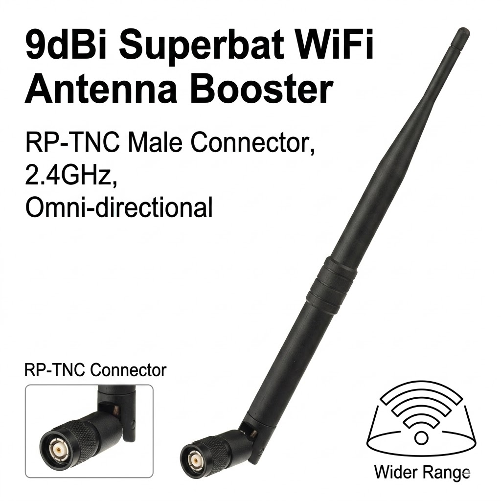 Superbat 9dbi 2.4GHz 全方向 WiFi 折りたたみアンテナ RP-TNC オスコネクタ WRT54G WAP54G 802.11b 802.11g ゴムアンテナ用