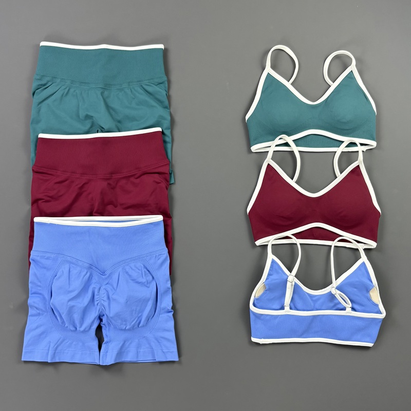 Sexy Gym Set Women 2pcs Workout Shorts Bra Sportswear Seamless High Support Sports Top Tummy Control Short Pants Fitness Suit