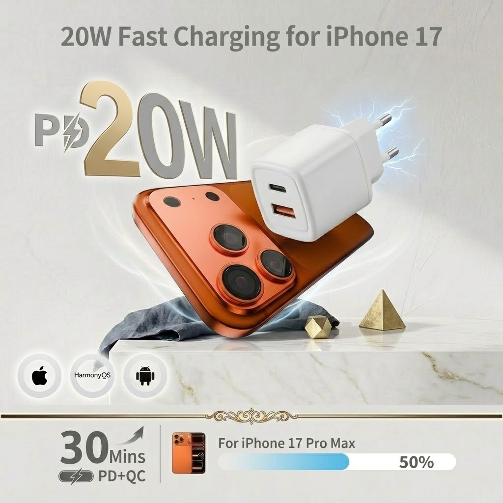 PD 20 ワット急速充電器 EU プラグデュアルポート USB C 壁アダプタ QC 18 ワット 1 メートルタイプ C to C ケーブル付き iPhone サムスン Xiaomi Huawei
