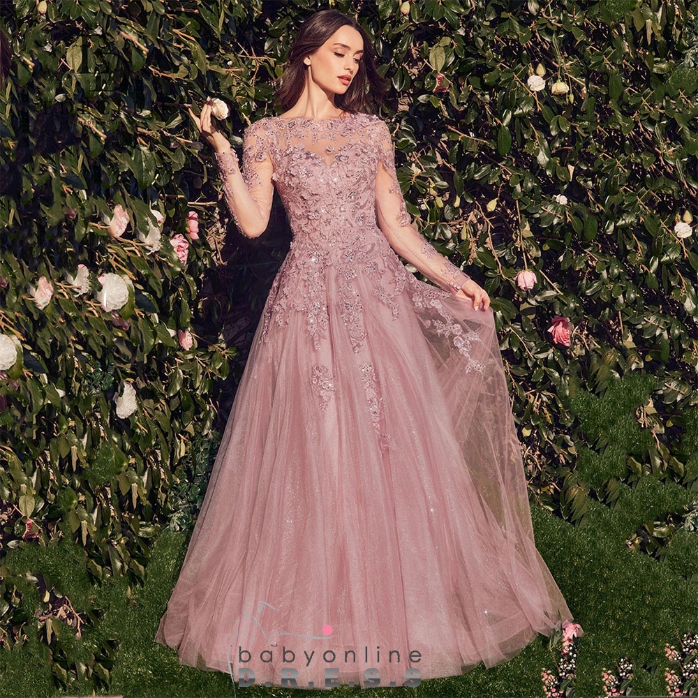 BABYONLINE カスタマイズされた O ネックグリッターチュール花嫁の母のドレス A ラインレースアップリケフォーマル結婚式のゲストドレス 2026