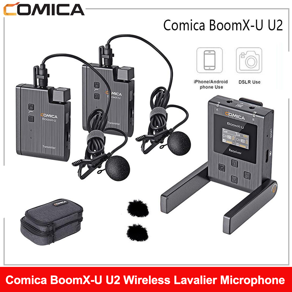 Comica BoomX-U U2 ミニ UHF ワイヤレス ラベリア マイク デュアルチャンネル 2 送信機 1 受信機 多機能 120 メートル伝送
