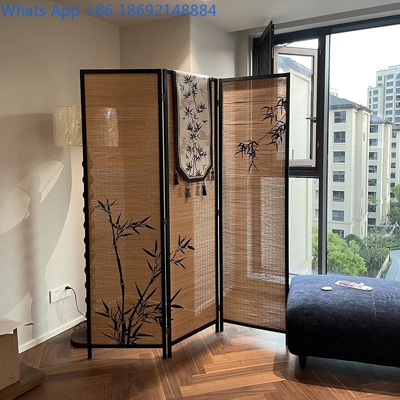 New Chinese Style Partition Screen Tea House Bamboo Decorative Wall Background Tea Room Bamboo Weaving Enclosure Balcony