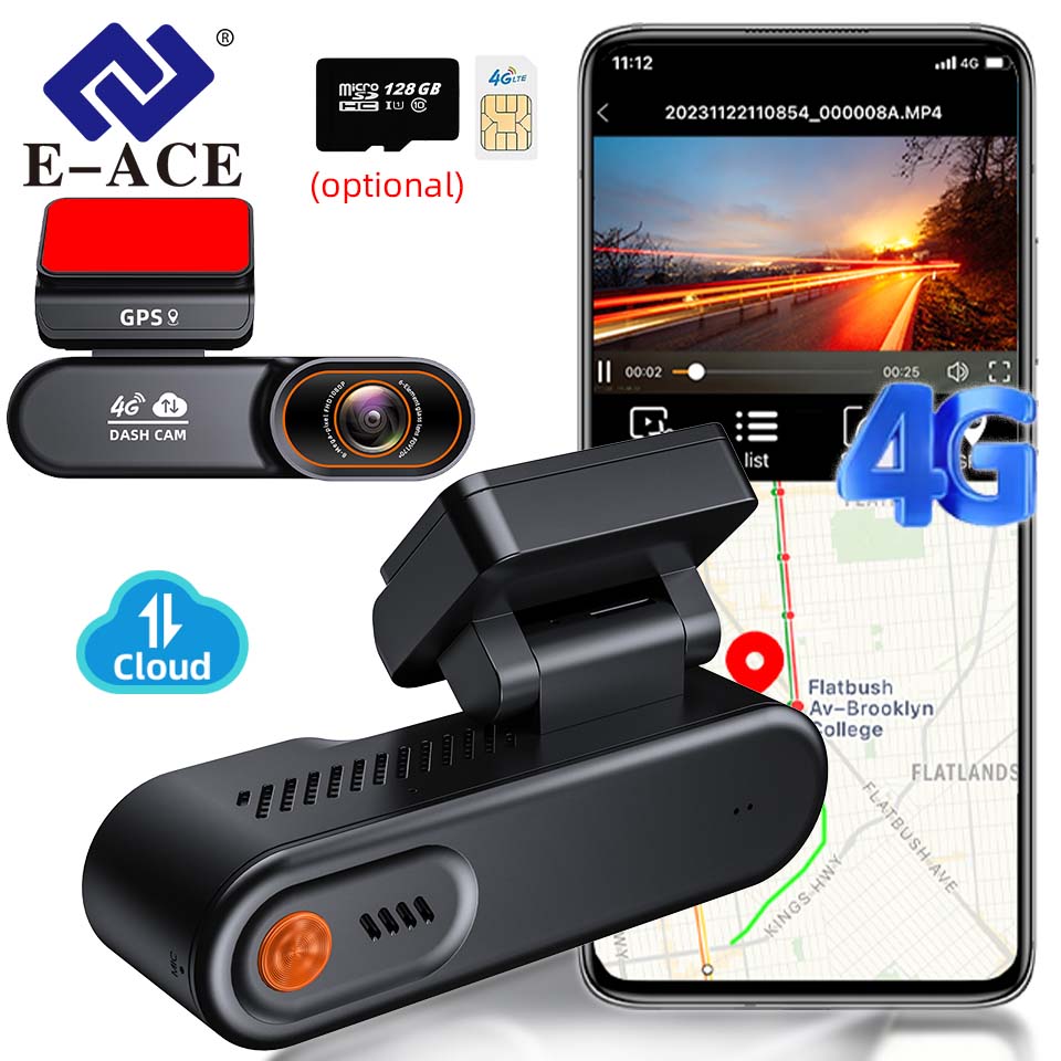 E-ACE 4G LTE DashCam With Built-in SIM Card Remote Live View 24/7 Parking Monitor GPS Track 2-Way Audio For Fleet Safety Monitor