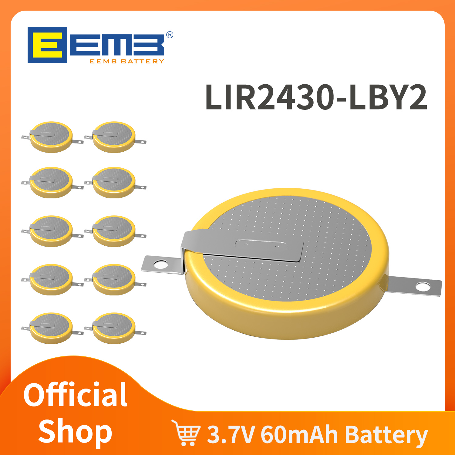 EEMB Lir2430 充電式バッテリー LBY2 はんだタブ付き 3.7V リチウムイオンボタンコイン電池 PCB 電子メーター用