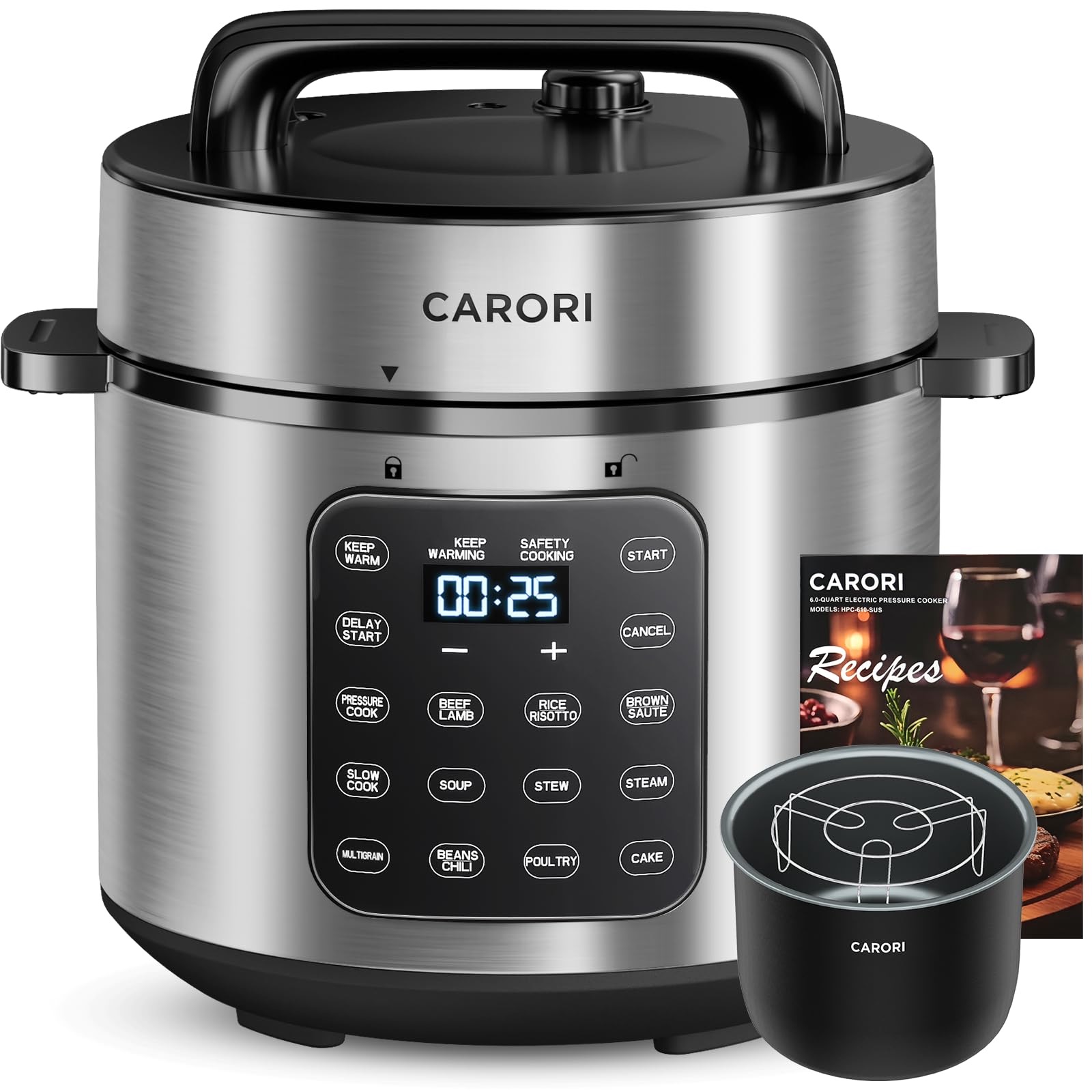 9-in-1 電気圧力鍋 6 Qt、プログラム可能な多機能、安全な通気口、Olla de Presion、炊飯器、スロークッカー