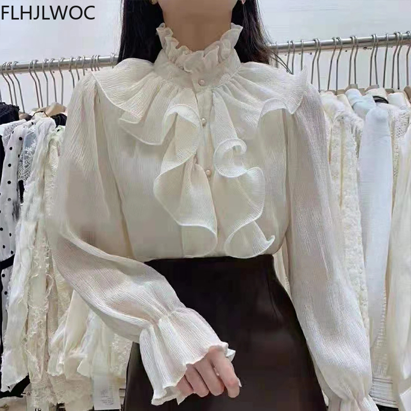 2023 女性韓国スタイルのデザインの服フレアスリーブエレガントなオフィスレディかわいい甘いベーシックシャツブラウス