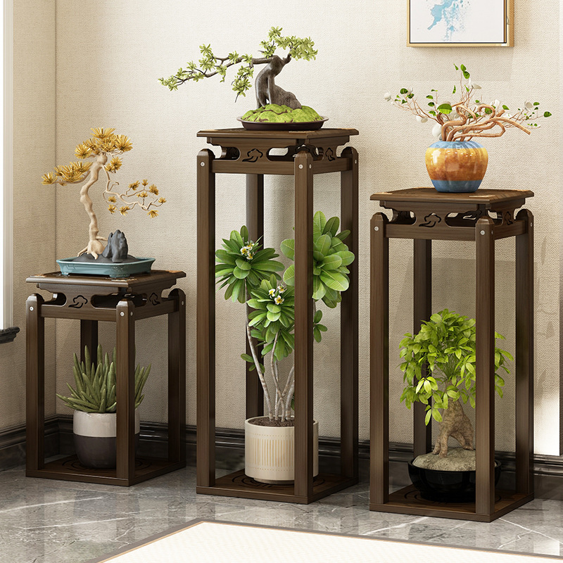 新しい中国風の竹フラワースタンド屋内植物棚リビングルームの床植木鉢ホルダーバルコニーヴィンテージフラワーラック