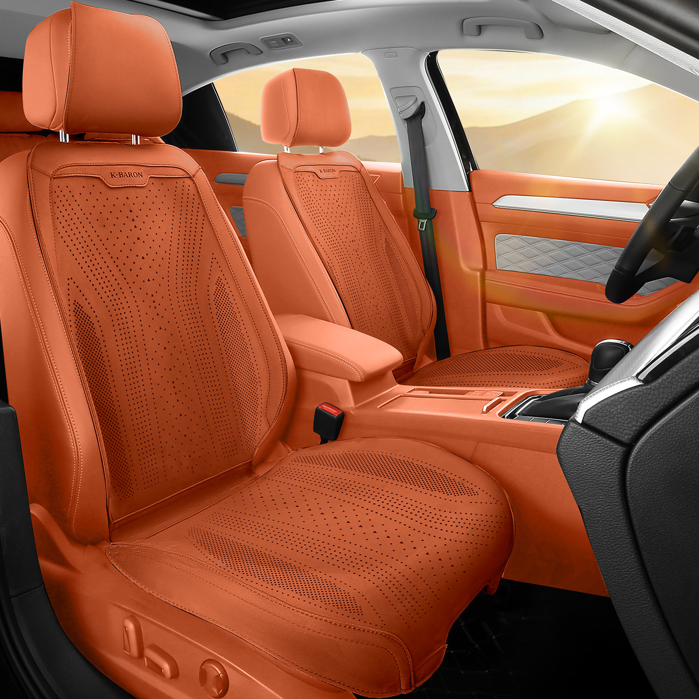 高品質スエードユニバーサルカーシートフルカバー通気性高級 SUV 車保護穴あきスエードシートフルカバー