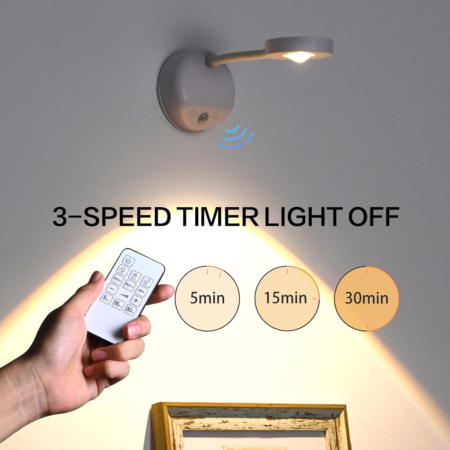 ナイトライトモーションセンサー付き 2000mAh 充電式ワイヤレス LED 壁ランプリモコンルームベッドサイドテーブル装飾