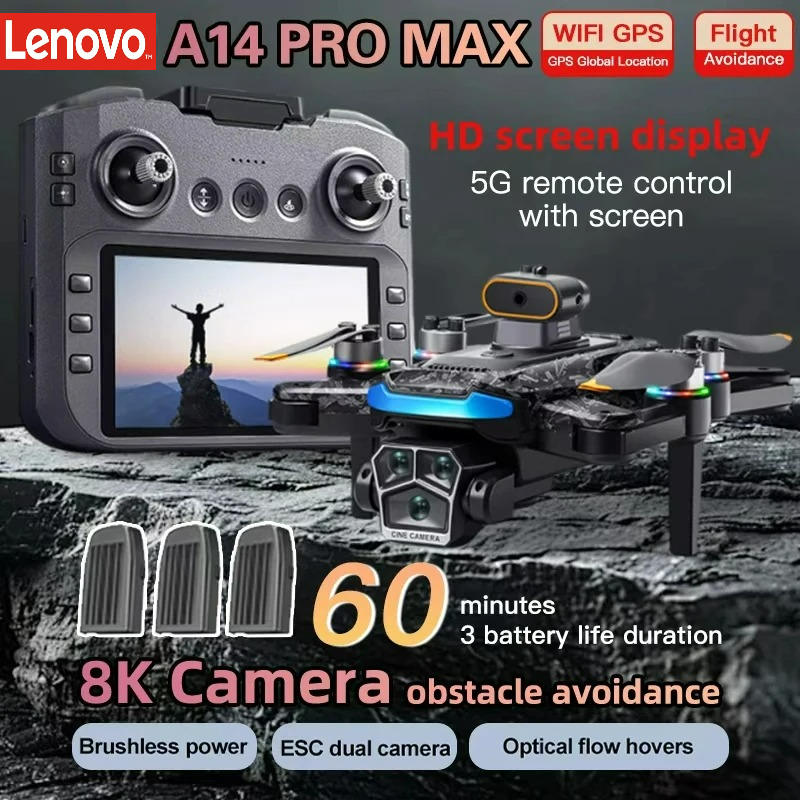 レノボ A14Pro 最大 GPS ブラシレス 8 18K 3 カメラオプティカルフロー障害物回避折りたたみ Quadcopter RC 距離ドローンおもちゃ