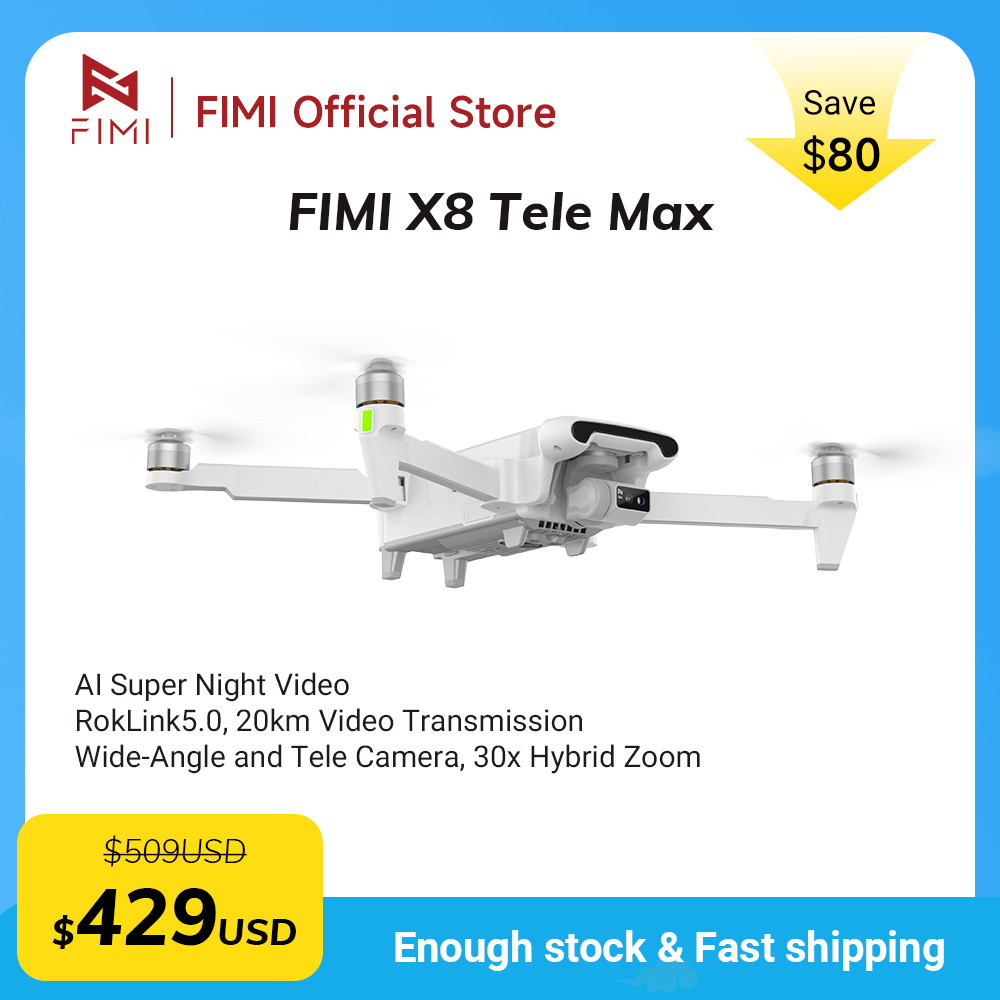 FIMI X8 Tele Max 新しいドローン広角テレカメラ 30x ハイブリッドズーム 20KM 範囲 4K 60fps 3 軸ジンバル GPS AI スーパーナイトビデオ