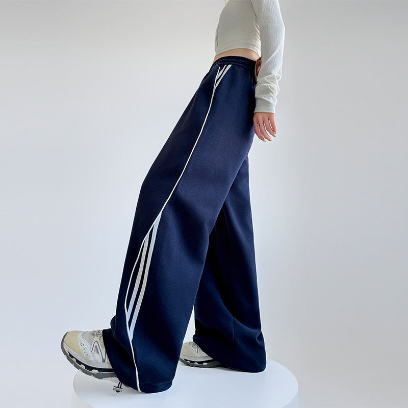 アメリカンスタイルのスウェットパンツ婦人服2025新しい女性のパンツ春と秋のデザインカジュアルワイドレッグパンツストレートストライプ