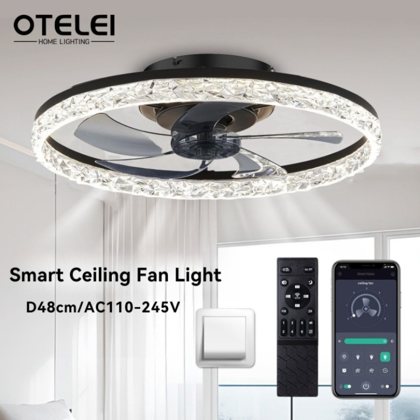 スマート LED シーリングファン ライトミュートリモコンアプリ付き 調光可能 リビングルーム ベッドルーム キッチン シーリングファン ホームデコレーション 照明