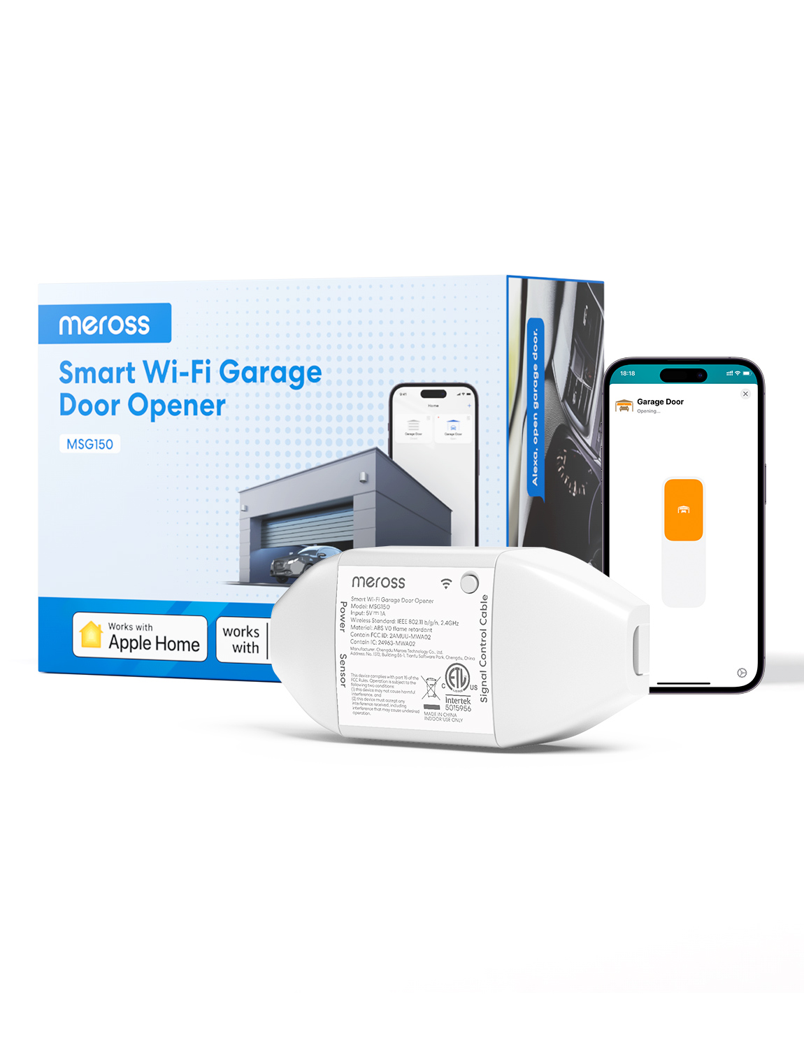 Meross スマート Wi-Fi US バージョン ガレージ ドア オープナー MSG150 は、Chamberlain、LiftMaster、Craftman リモコンで動作します