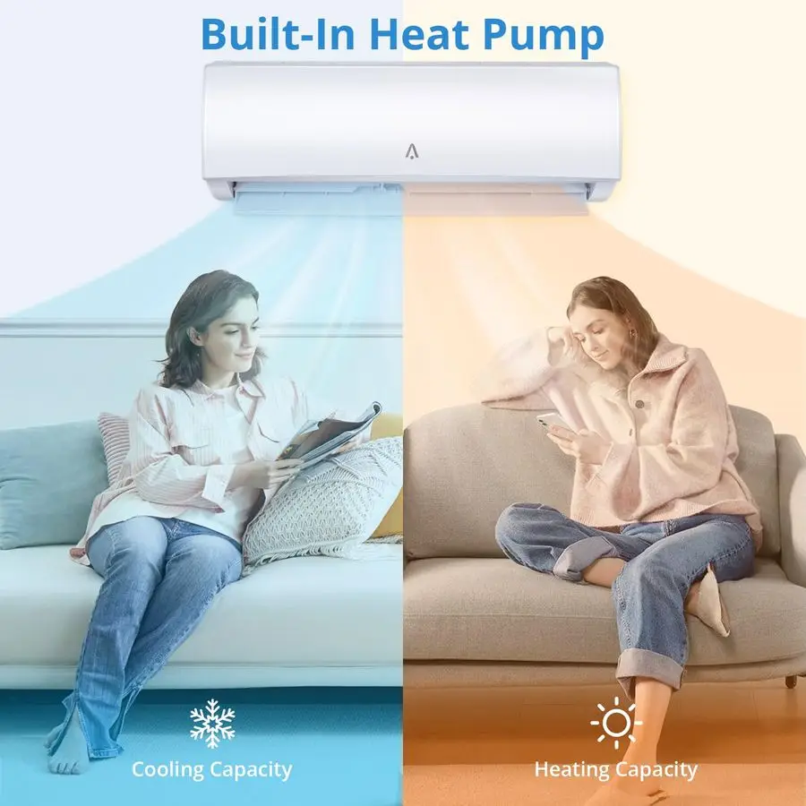 Seer2 スプリット エアコン、12,000 Btus ミニ スプリット AC 暖房システム、Alexa 付きインバーター ダクトレス エアコン、ヒート ポンプ アンプ