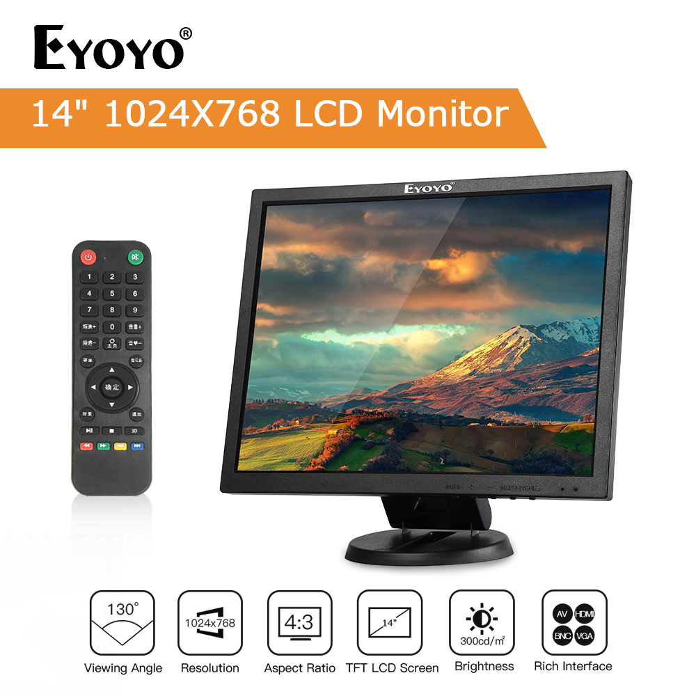 Eyoyo 14 インチ LCD HDMI モニター 1024x768 小型 VGA ディスプレイ セキュリティカメラ用 BNC AV ポート内蔵スピーカーサポートリモコン