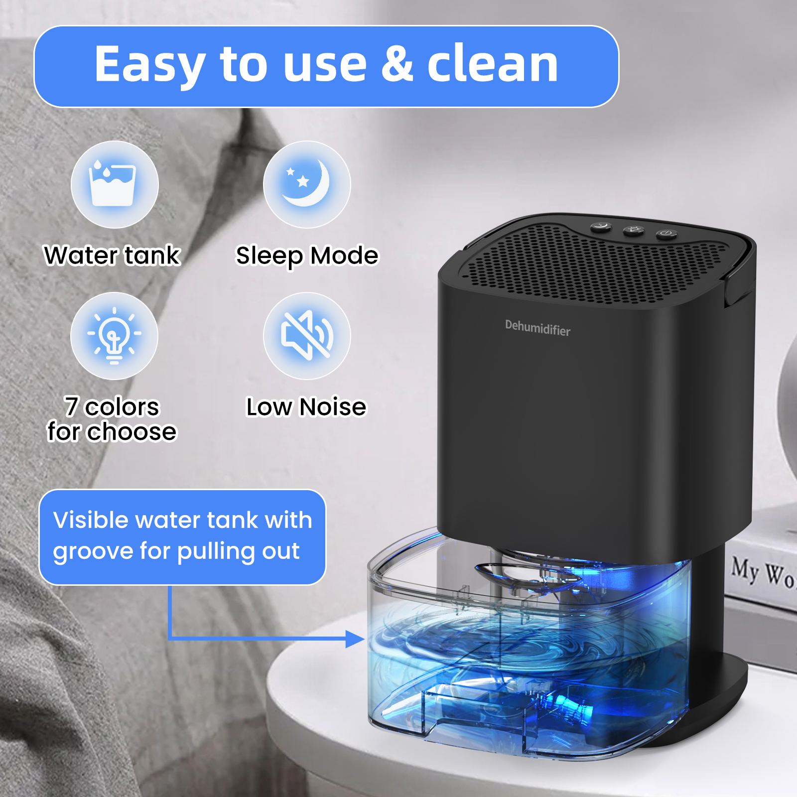 1pc 1000ml ポータブル除湿機 ホームオフィスおよび RV 用 湿気の多いカビや湿気を除去 使いやすく、エネルギー効率が高い
