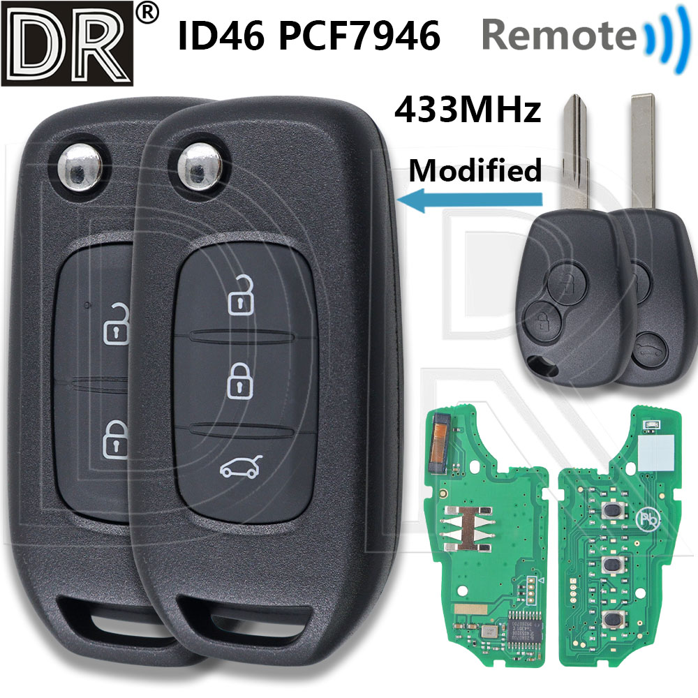 グレート変更された ID46 PCF7946 チップ 433MHz 車のリモートコントロールキールノーローガンマスタートゥインゴクリオカングーモーダストラフィックダチア
