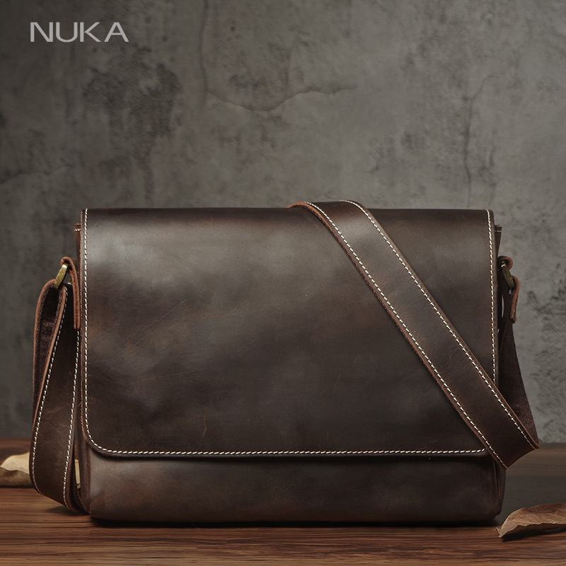 NUKA メンズ本革ショルダーバッグレトロオリジナル牛革水平クロスボディデラックスフラップメッセンジャーバッグ 11 インチ Ipad 用