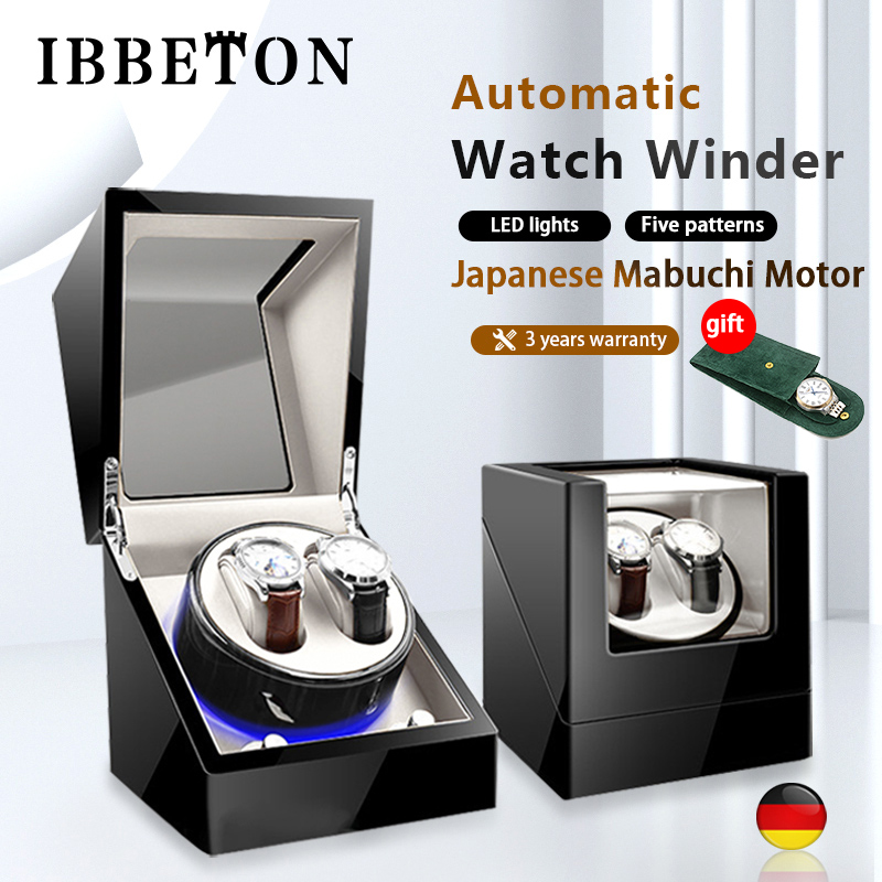 IBBETON 自動高級ウォッチワインダー Mabuchi ミュートモーターカーボンファイバー時計ボックスジュエリーディスプレイ収納ケースオーガナイザー時計