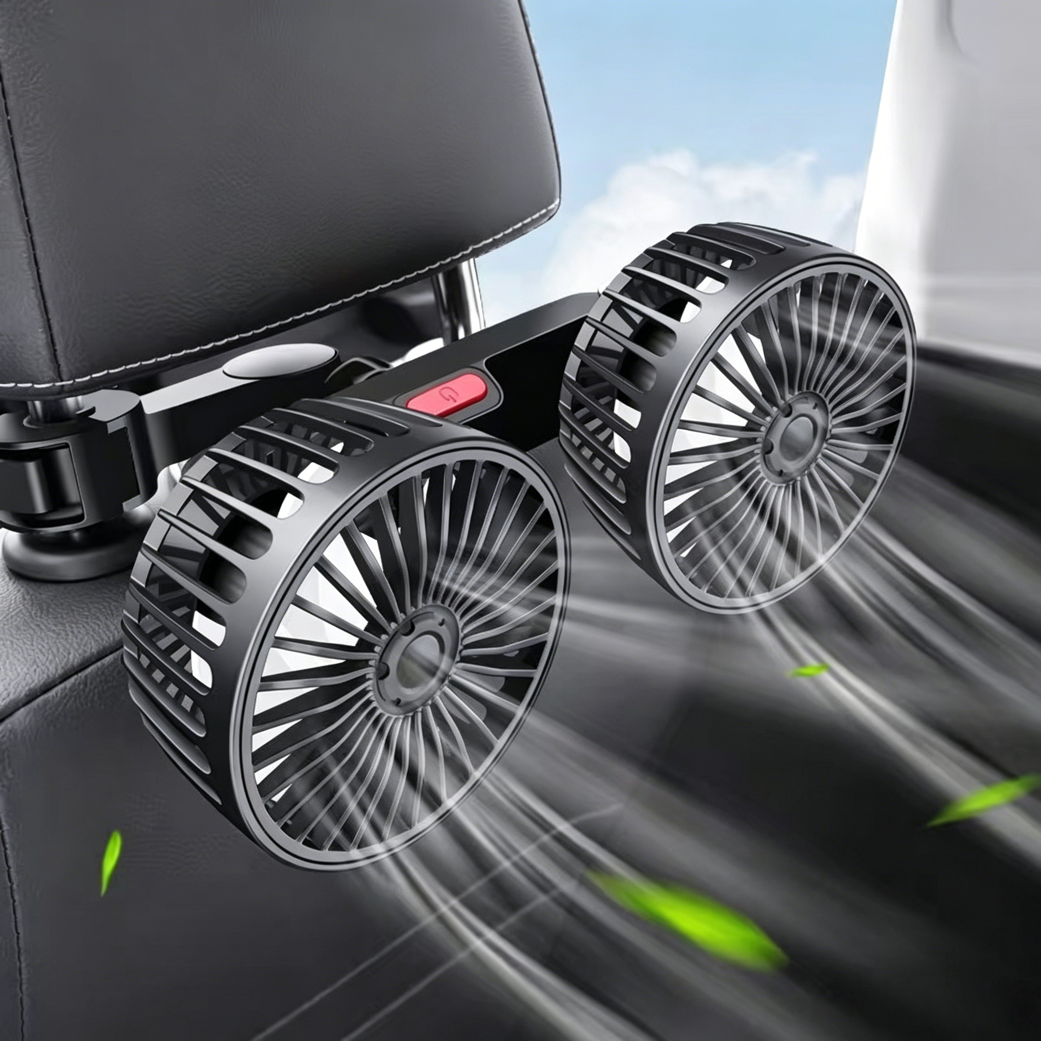 車ファン 360 度回転可能なデュアルヘッド USB 車後部座席冷却ファン 3 速度調整可能ポータブル夏クール自動車インテリアアクセサリー