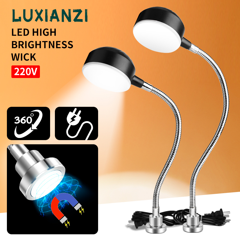 LUXIANZI LED Machine Tool Light 360 Flexible Adjustable Gooseneck Work Lamp With Magnetic Base Workshop Working Lights 12W 220V