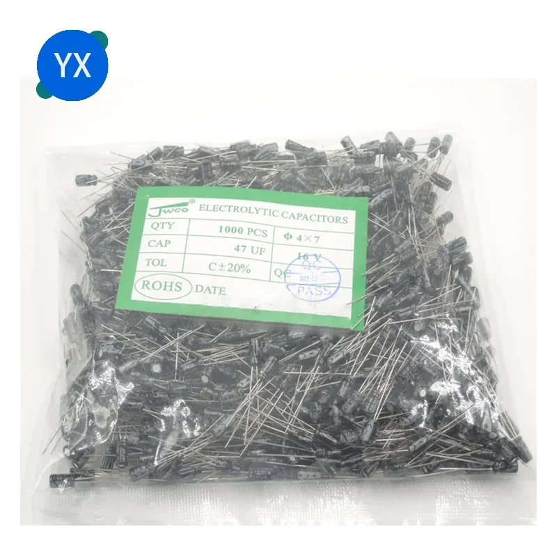 1000 個 10V 16V 25V 50V 1UF 2.2UF 3.3UF 4.7UF 6.8UF 10UF 22UF 33UF 47UF 100UF 220UF アルミ電解コンデンサ