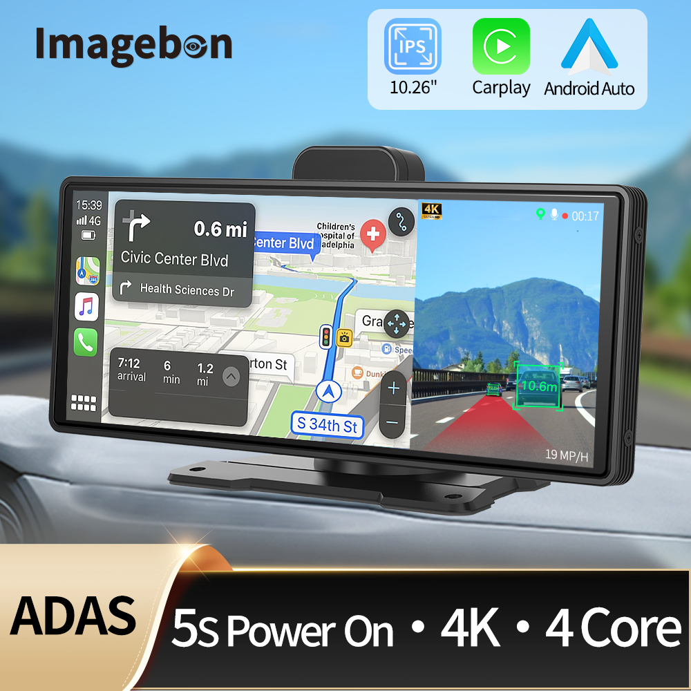 Imagebon 10.26インチ H9 Pro 4K ダッシュカム ADAS ワイヤレス CarPlay Android オートカー DVR カメラ AUX 5G WiFi GPS ナビゲーション ビデオ レコーダー