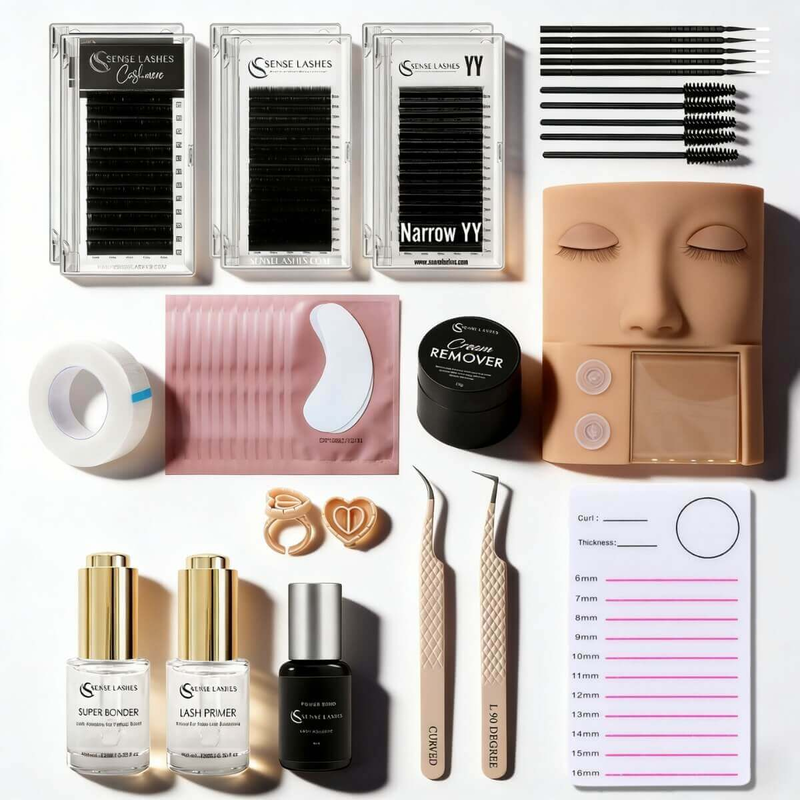 SENSE LASHES まつげエクステンションキット 初心者用 マネキンヘッドラッシュブラシ ピンセット まつげパッド 収納アクセサリー メイクツール
