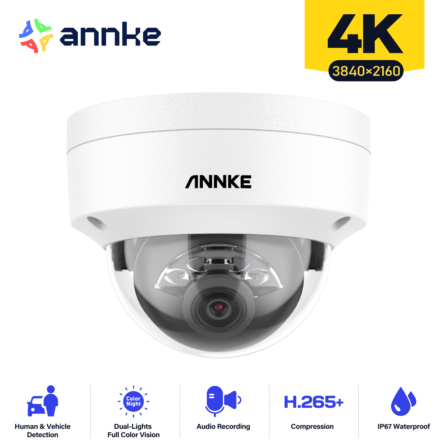 ANNKE C800 4K PoE セキュリティカメラ屋外 IK10 8MP スマートデュアルライト内蔵マイクビデオ監視 IP セキュリティカメラ