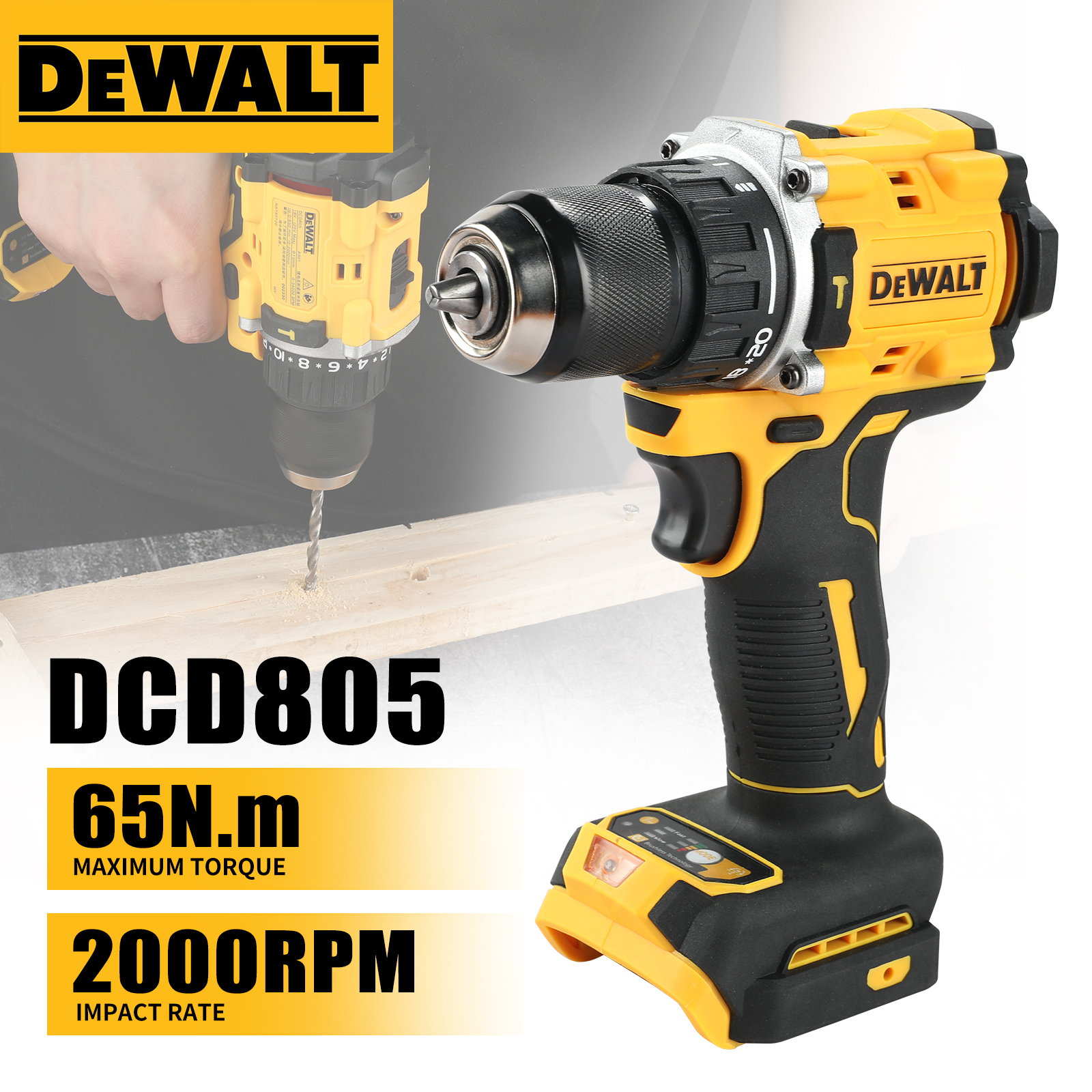 DEWALT DCD805 20V リチウム電池ブラシレスコードレスインパクトドリル可変速コンパクト電動ドライバー電動工具