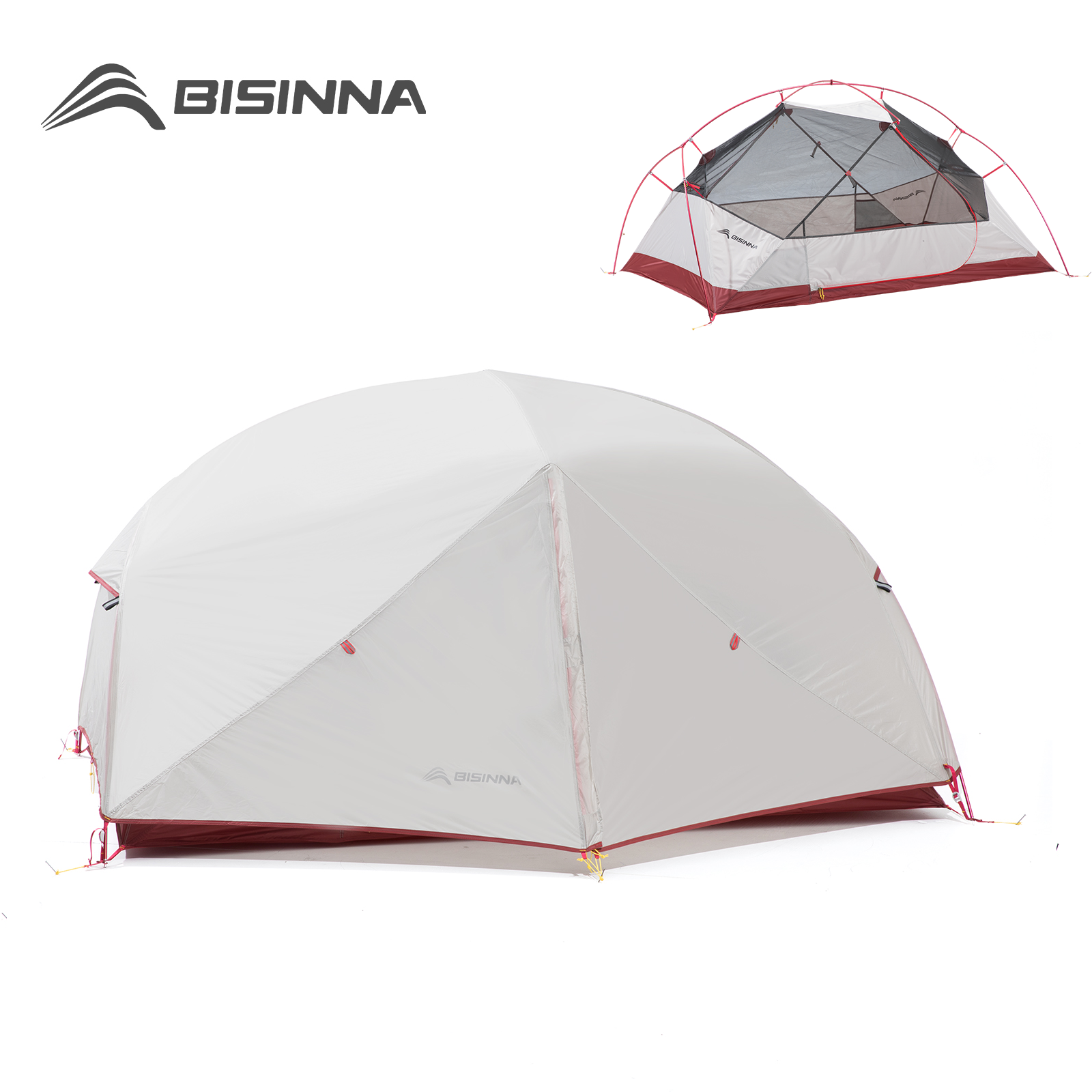 BISINNA 2 人用超軽量キャンプテント 20D 380T ナイロン二層防水バックパッキングテントハイキング旅行用無料マット付き
