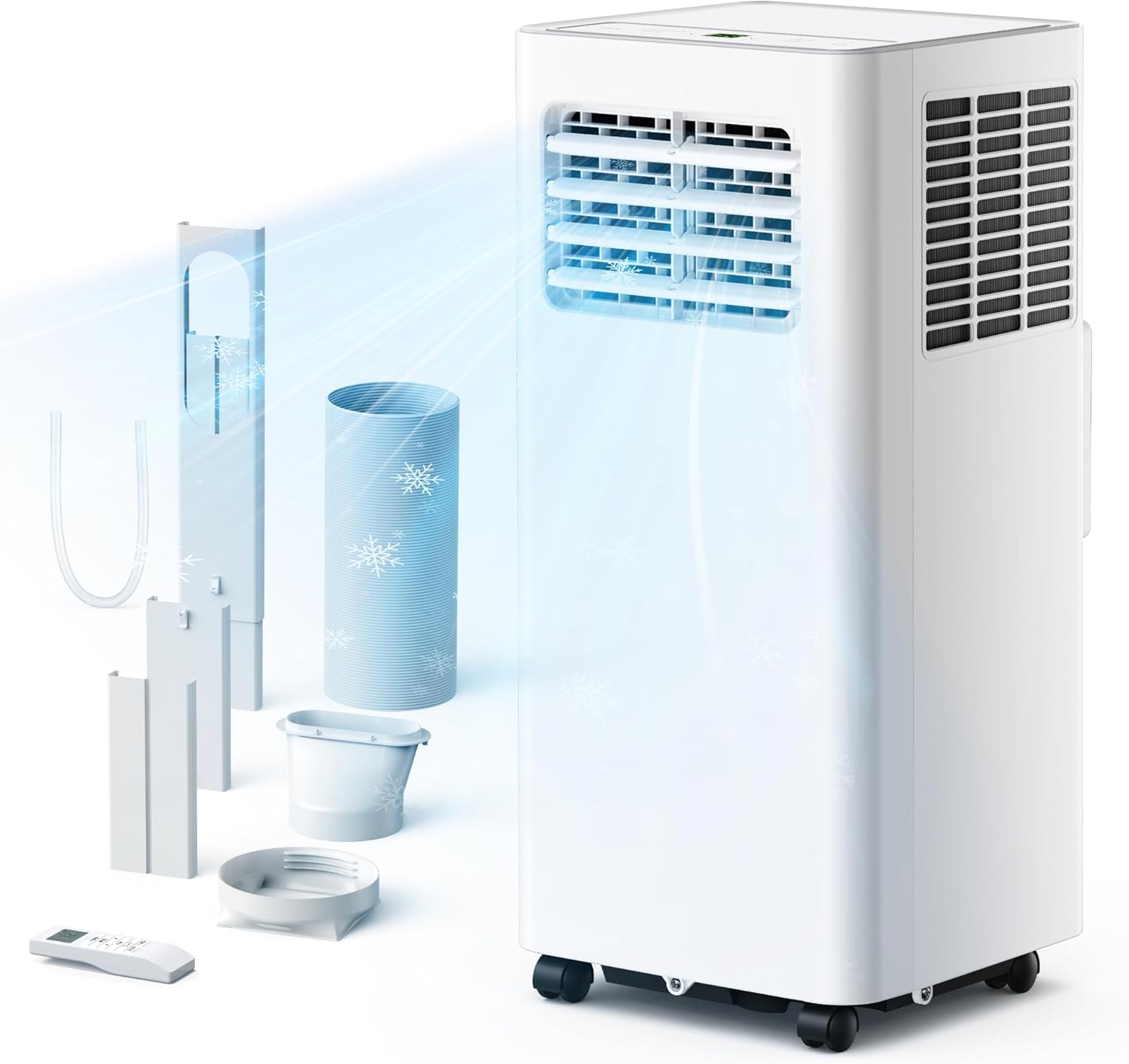 ポータブルエアコン 8000 BTU、冷却、除湿、ファンモードを備えた 3-in-1 ユニット - 静かな動作、24 時間タイマー、スリープモード、リモコン付属 - 最大 350 平方メートルまでの寝室およびアパートに最適