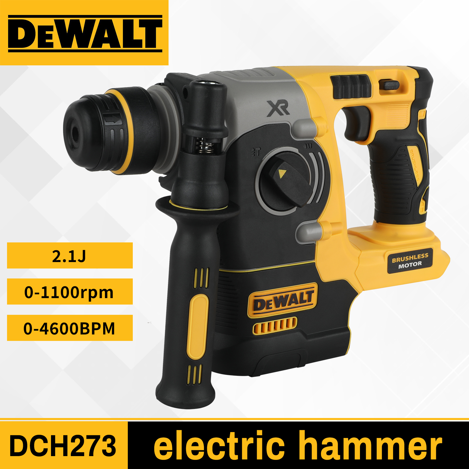 DEWALT DCH273 20V 6.0Ah ブラシレス SDS-Plus ロータリーハンマー 2.1J 360° ハンドル無段階速度コンクリート穴あけ用