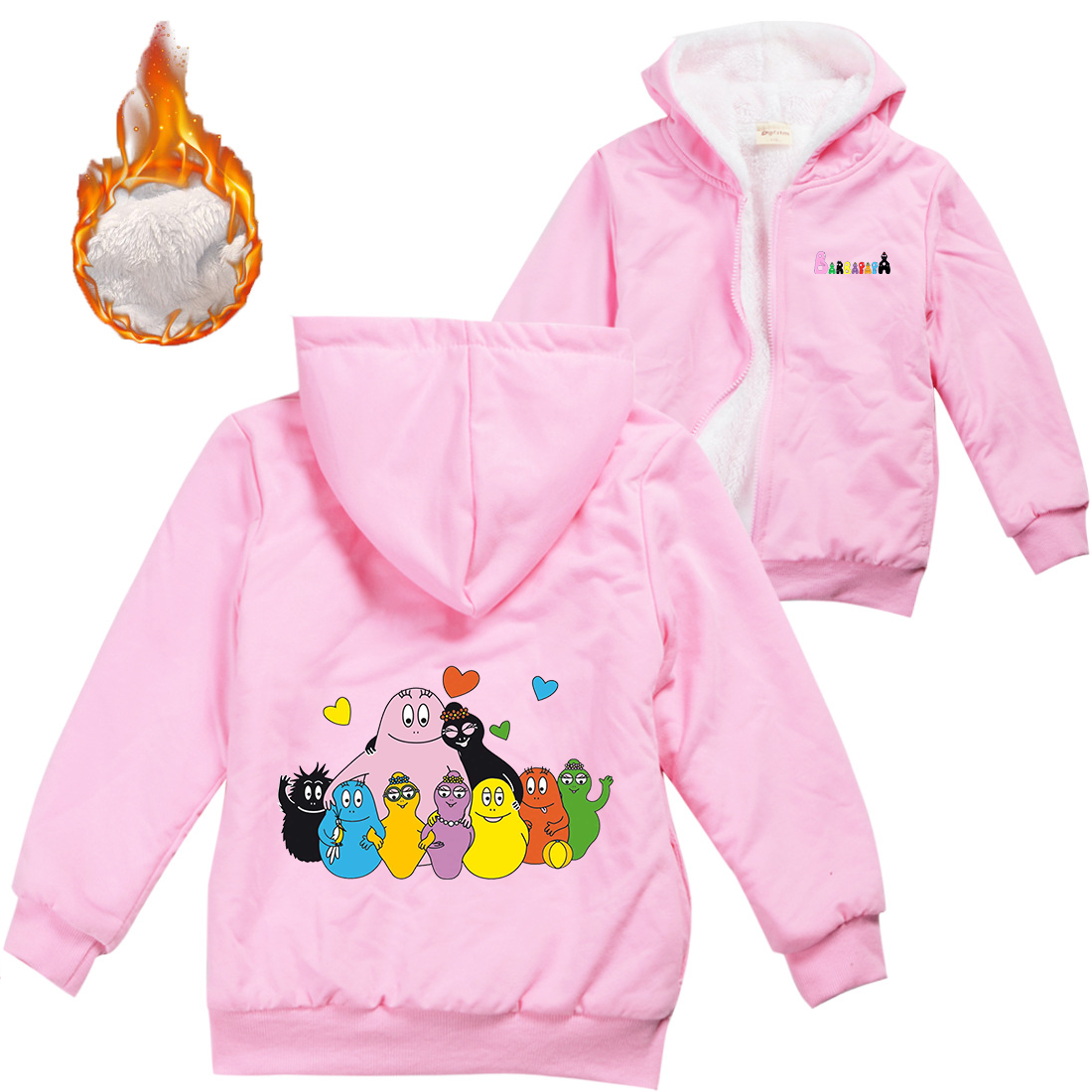 漫画バーバパパ暖かい冬のジャケット少年少女のためのジッパー子供コート厚みのフード付きセーター子供上着