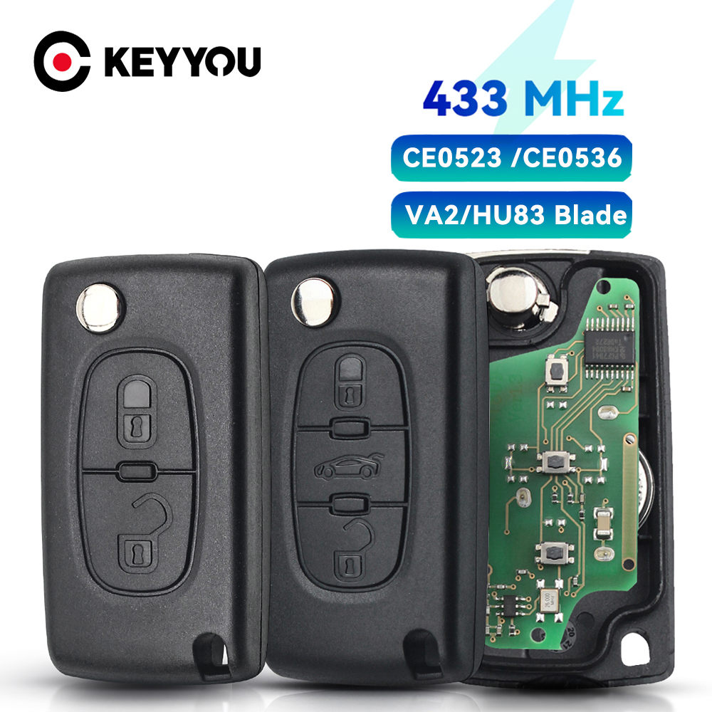 KEYYOU 2/3 ボタン財投リモート車のキー 433MHz シトロエン C1 C2 C3 C4 C5 ベルランゴピカソプジョー 207 307 ID46 CE0536 CE0523