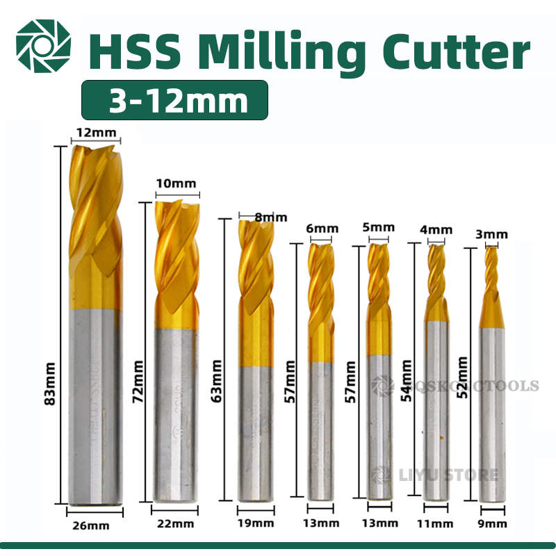 LIYU HSS M35 4321 フライスカッターセット 1.5-12 ミリメートルエンドミルチタンコーティング 4 フルート CNC ルータービット金属鋼と木材ツール