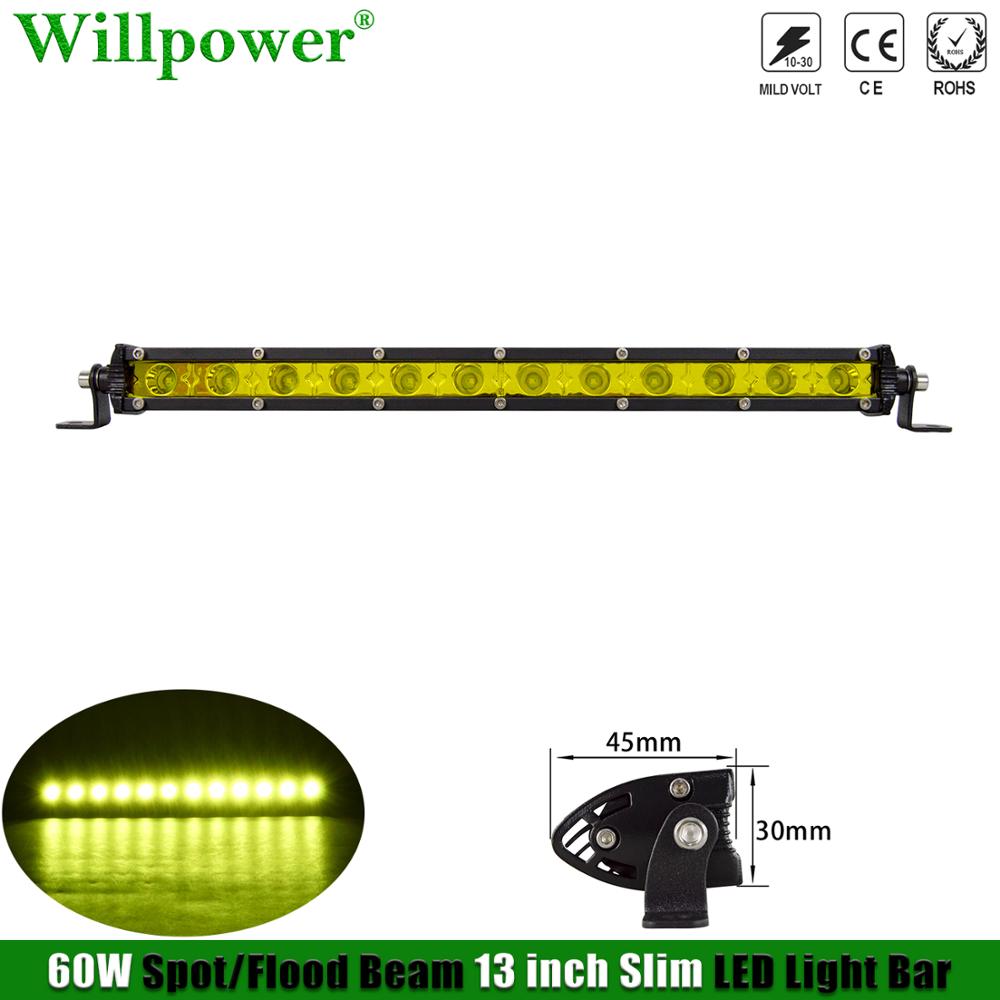SUV 車イエローライト 13 インチスリム LED ライトバー UTV 4X4 トラックオフロード 4WD 単列フォグライト LED バースポットフラッドドライビングランプ