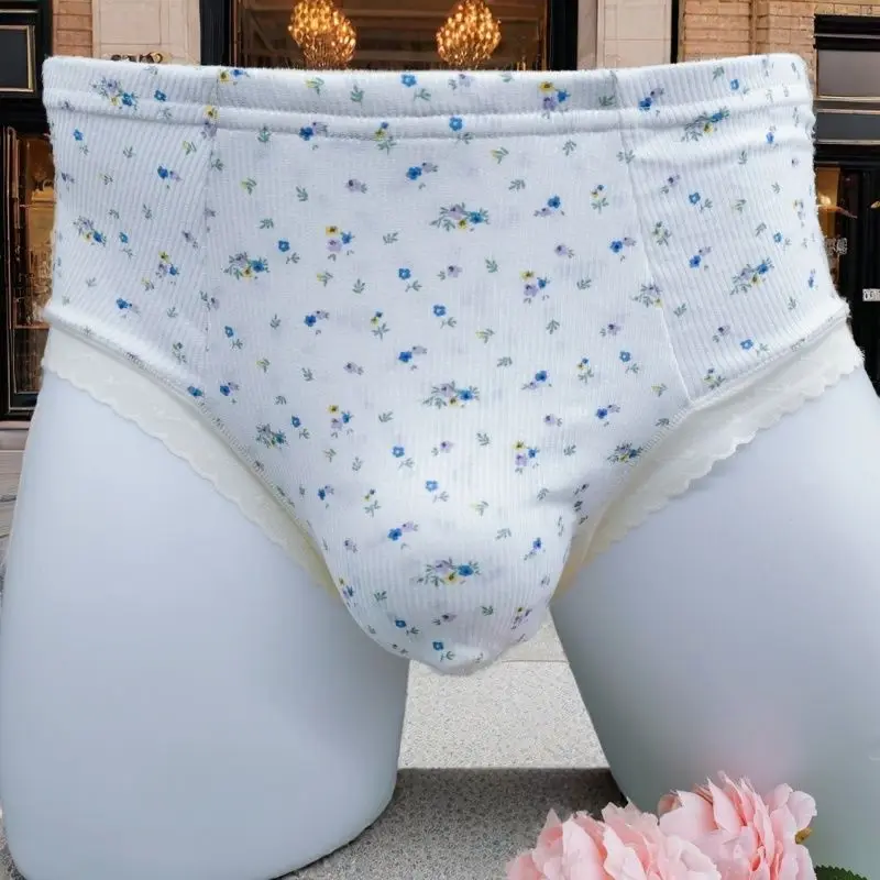 男の手作りブリーフリトルフラワーレースブリーフ甘い弱虫ソフト快適な弾性パンティー男の下着