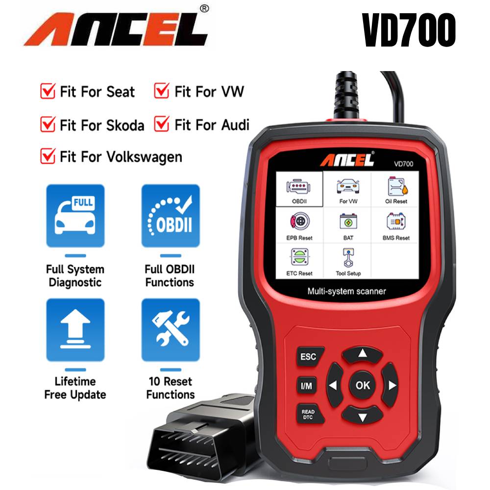 プロフェッショナル OBD2 スキャナー VW アウディ用シート用シュコダオイル EPB SAS TPMS リセット ANCEL VD700 フルシステムコードリーダー