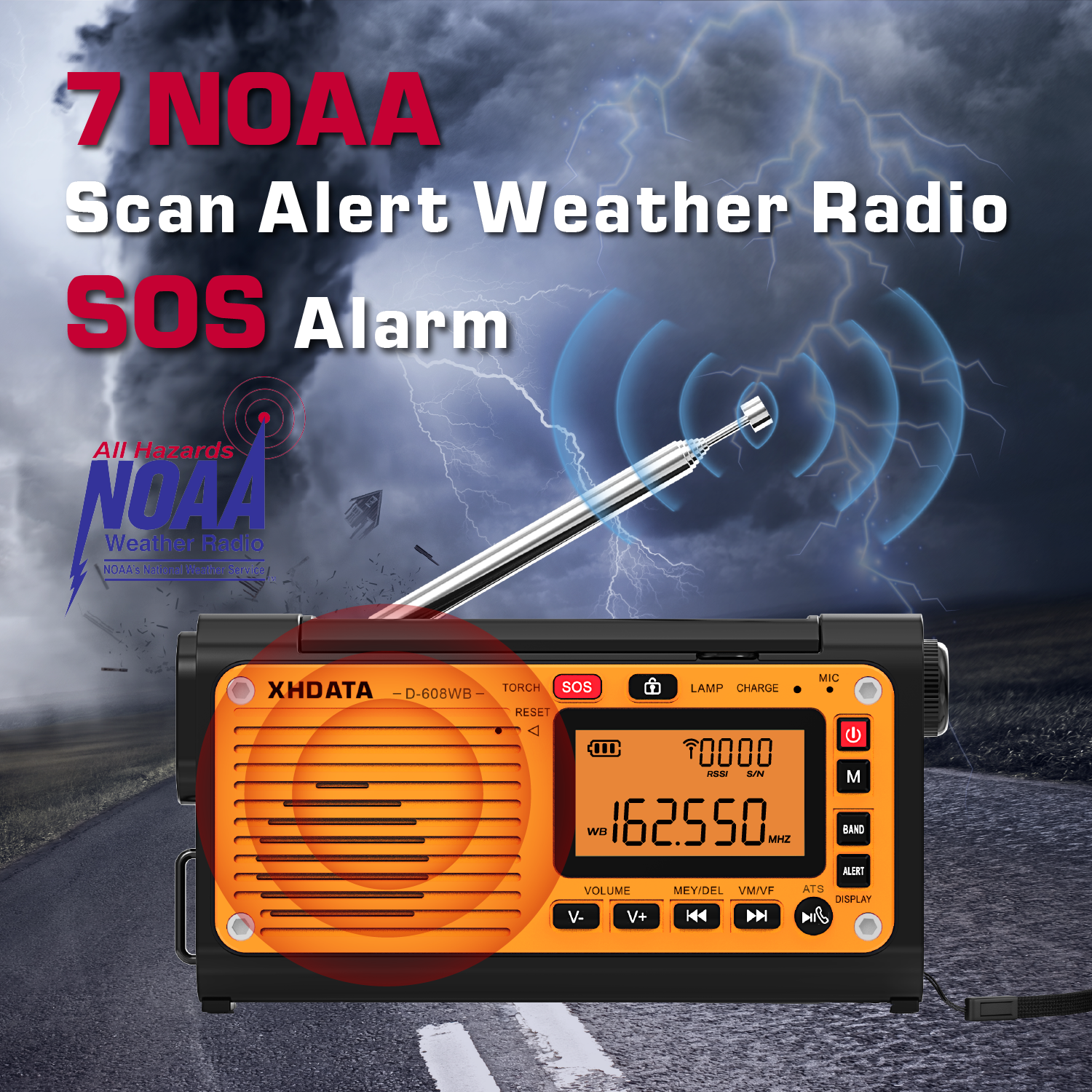 XHDATA D-608WB 緊急クランク気象ラジオ FM/AM/SW/NOAA アラートポータブルラジオ、電話充電器付き、Bluetooth、電池式