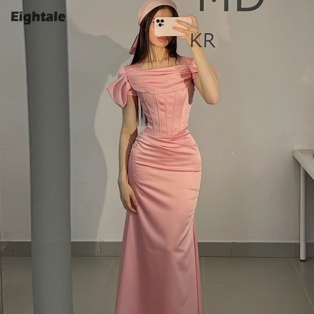 Eightale アラビアイブニングドレス ストラップレス サテン 床丈 セクシー 半袖 マーメイド カスタマイズされたウエディングパーティードレス 結婚式用