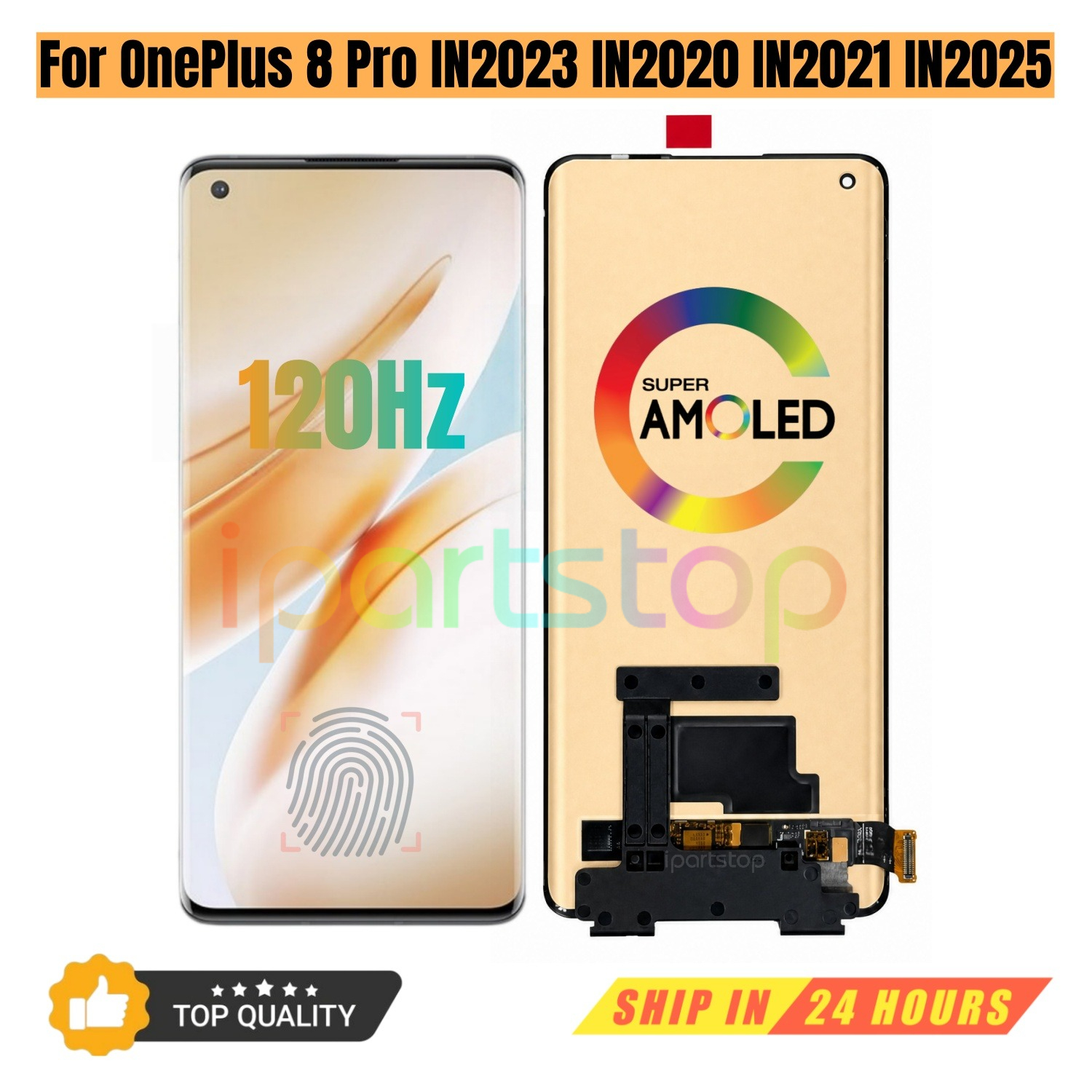 iParts 交換用ディスプレイ OnePlus 8 Pro 5G IN2023 IN2020 IN2021 IN2025 120Hz AMOLED タッチスクリーン フレームアセンブリ付き OEM