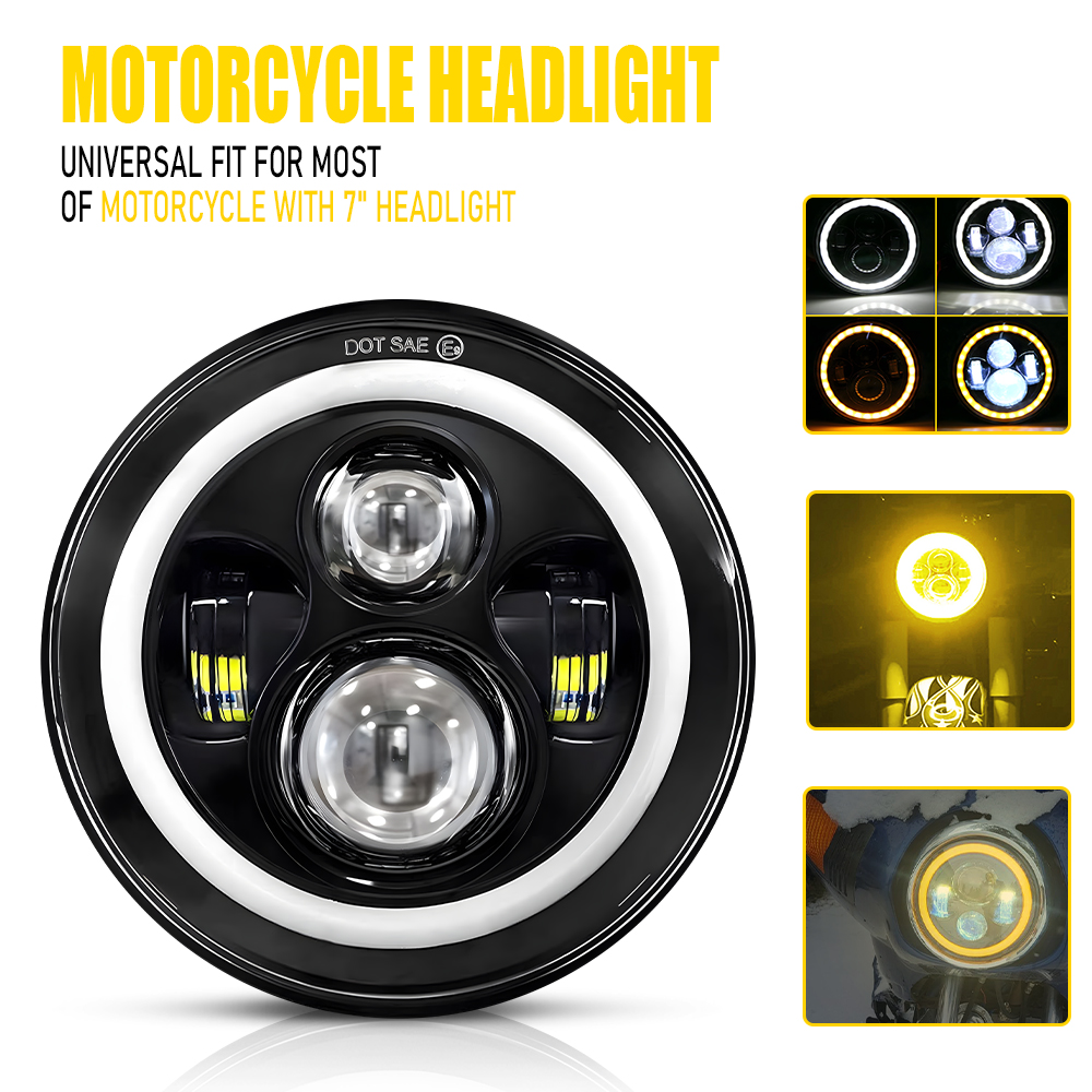 7 インチオートバイヘッドライトエンジェルアイハローリング BMW R nineT ヤマハ XVS650A インディアンチーフテン LED Hi/Lo ビームヘッドランプ