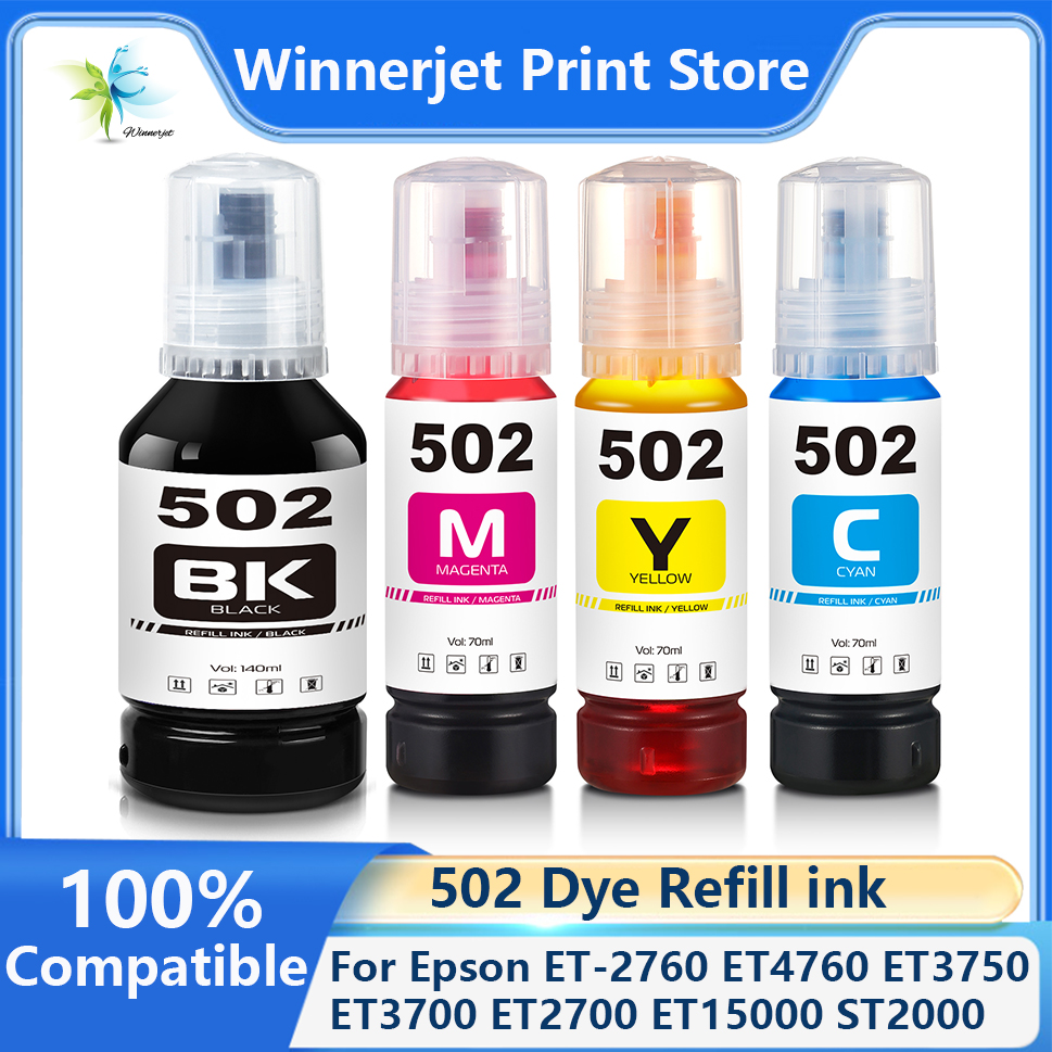 Winnerjet 502 染料詰め替えインク プレミアム品質染料インク、エプソン ET-2760 ET4760 ET3750 ET3700 ET2700 用のすべてのデスクジェット プリンター用