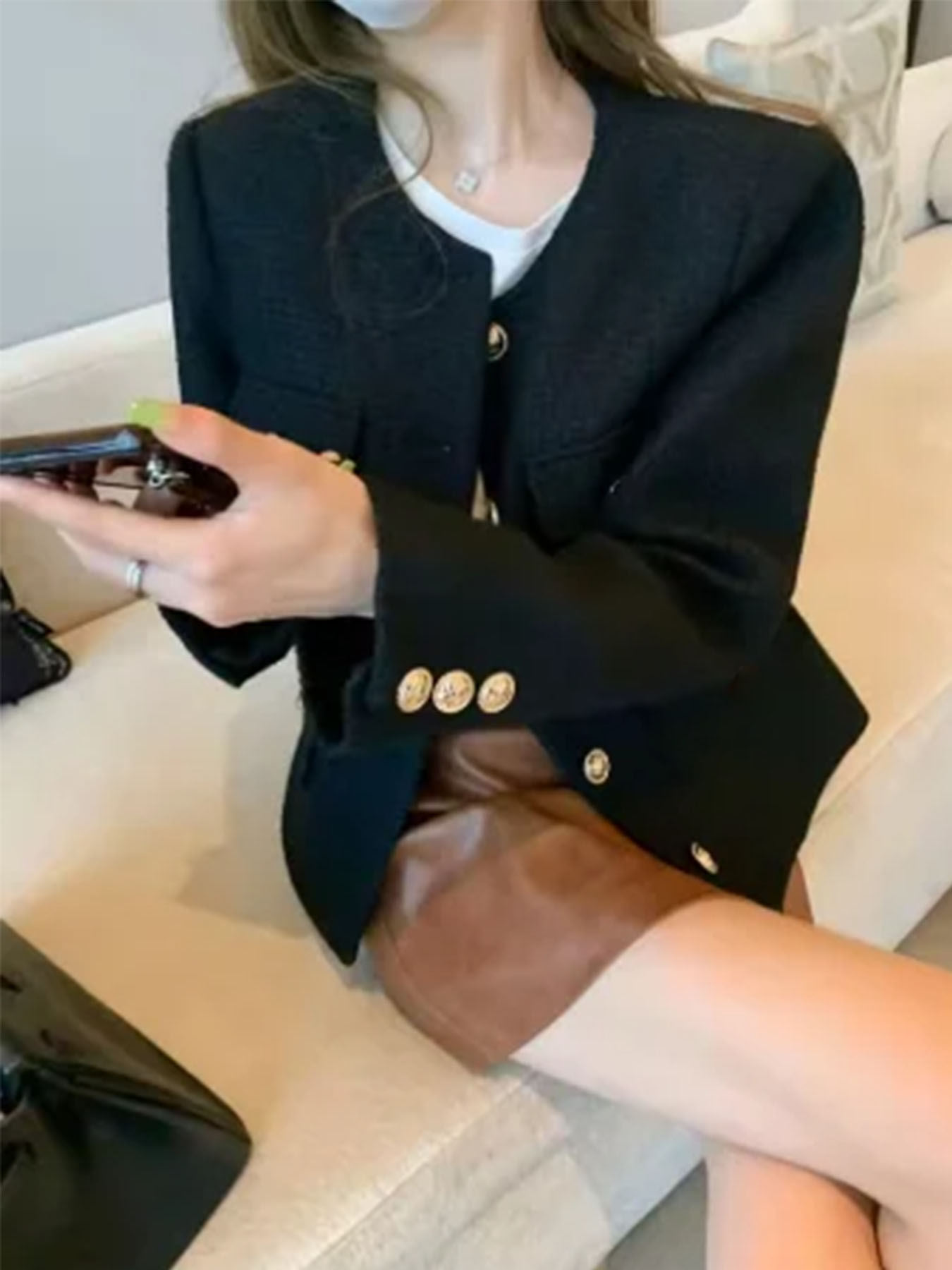 フレンチウールツイードコートファッションハイエンドゴールドボタンショートスリム気質春と秋の韓国コート女性ジャケット新