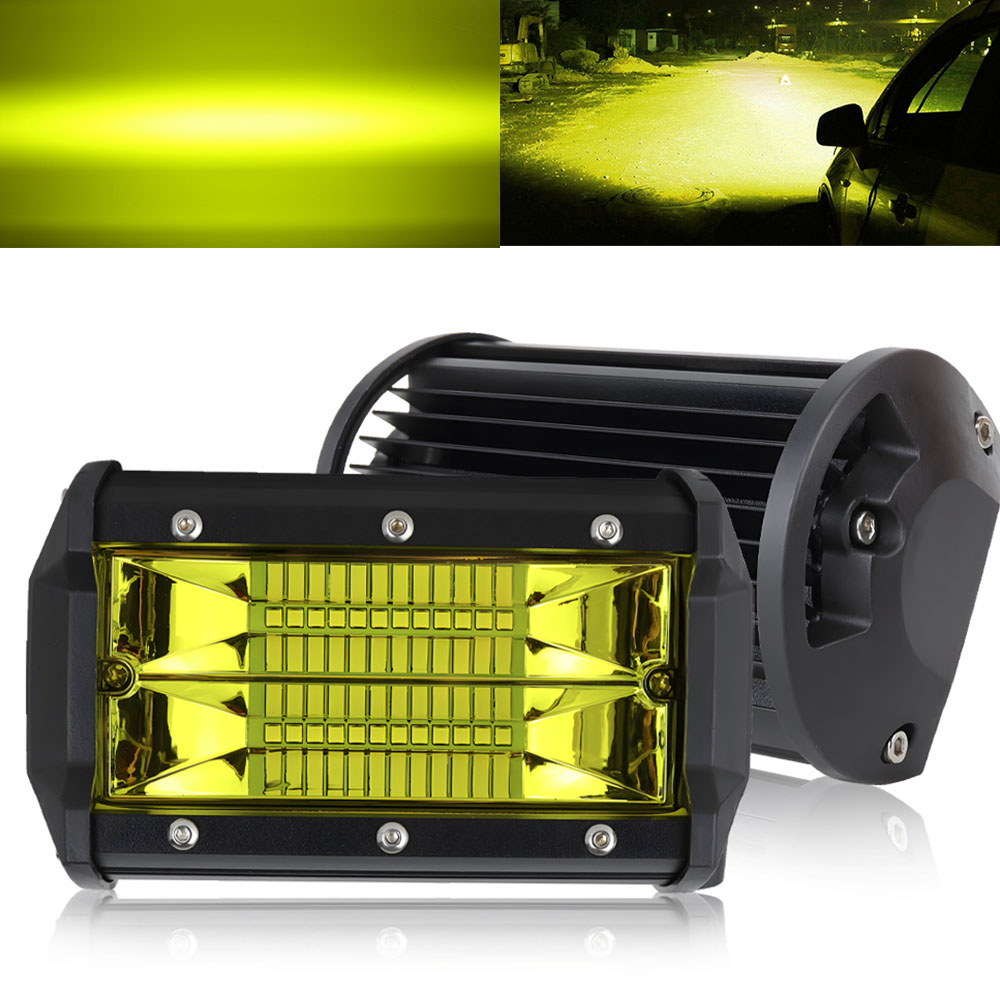 5 インチ黄色 LED ライトバーフォグランプ 72 ワットスポットライト 4 × 4 オフロードライト洪水スーパー LED 作業灯ジープトラック Atv lada