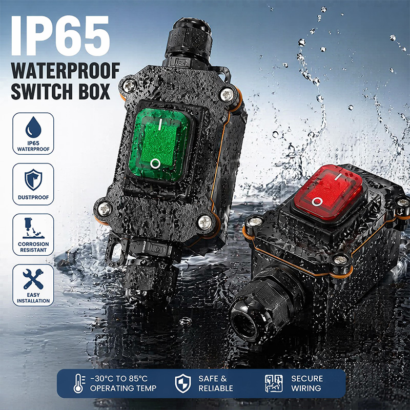 工業用 IP65 防水スイッチボックス防塵海洋機械ポンプ屋外ケーブルインラインロッカースイッチ赤緑 LED オンオフ