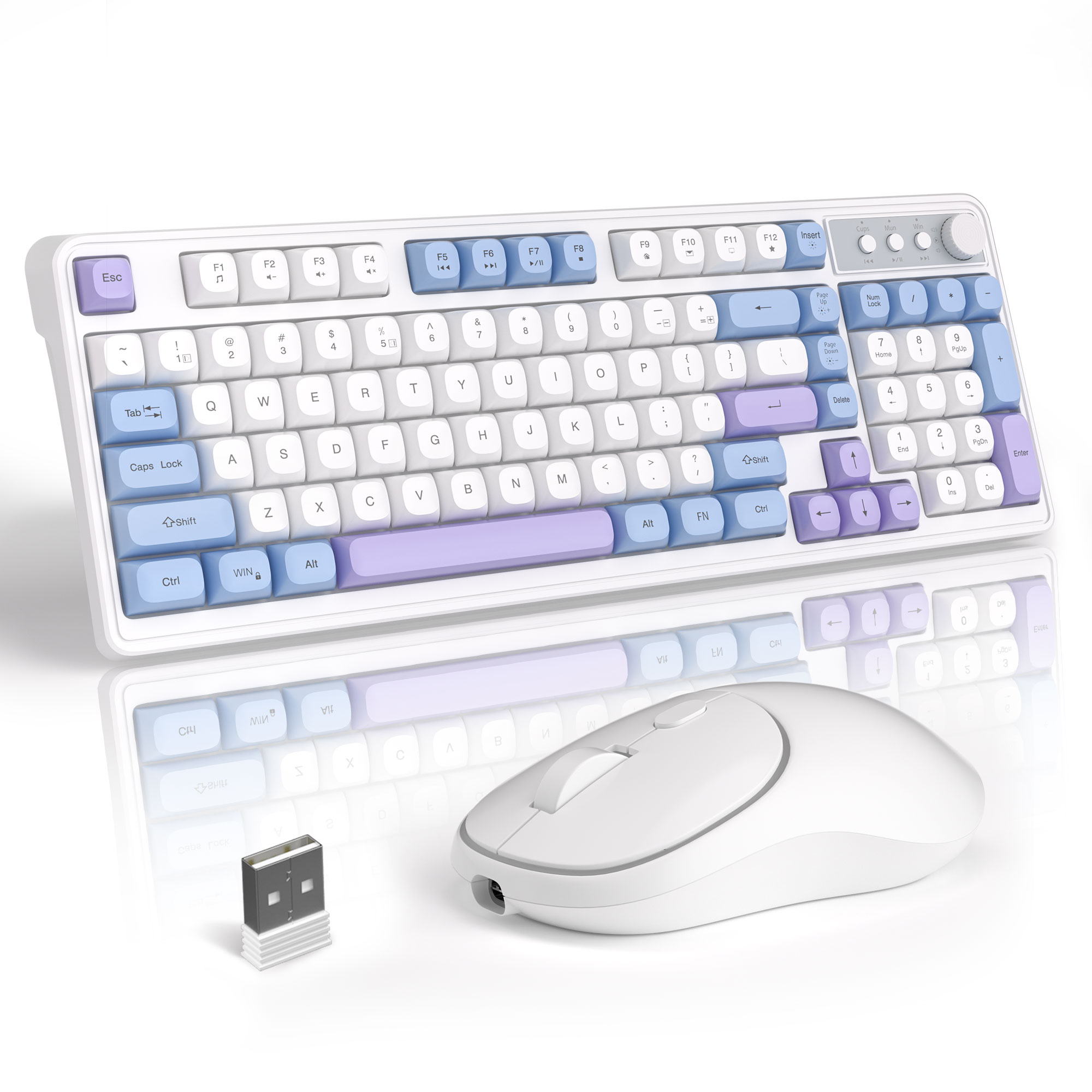 MageGee ワイヤレス ゲーミング キーボードとマウス コンボ V560、RGB バックライト付き充電式メカニカル フィール 2.4GHz 静音ブルー ホワイト パープル K