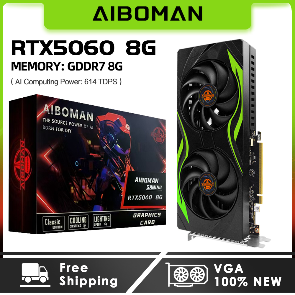 AIBOMAN グラフィックカード RTX5060 8GB 128ビット GDDR7 8ピン GPU PCコンピューターコンポーネント PCI Express X16 5.0 ゲーミングビデオカード